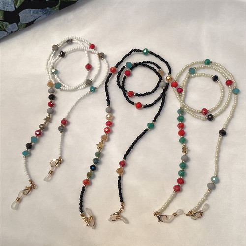 Japanese and Korean charm colorful crystal rice beaded glasses chain Korean version retro rice beaded crystal beaded chain for women