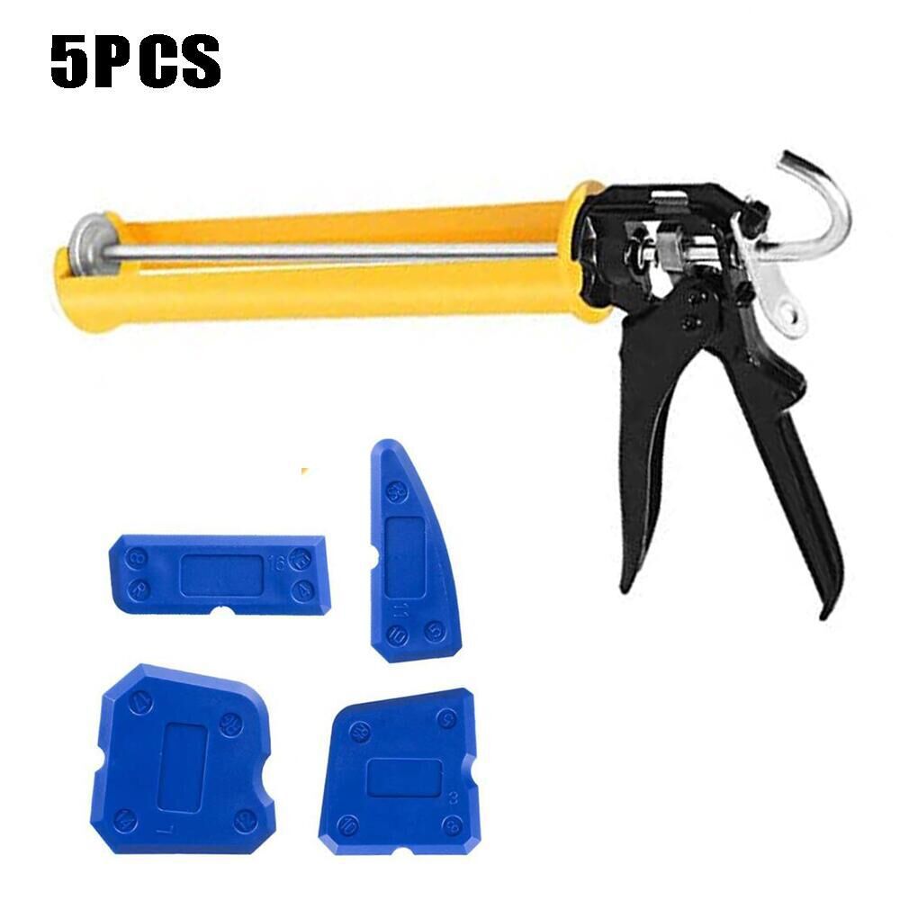 5件套黄色玻璃胶枪美缝刮板密封胶集中压胶枪刮板修整