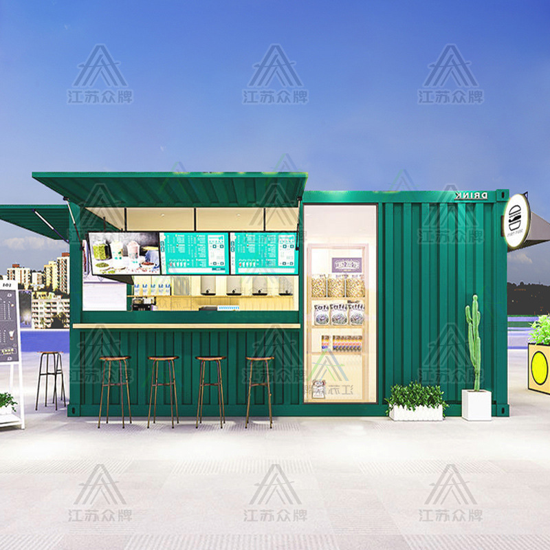 Contenedor Casa móvil Tienda Red al aire libre Red Snack Street Cafetería Tienda de té con leche Venta Residente Pabellón Casa integrada