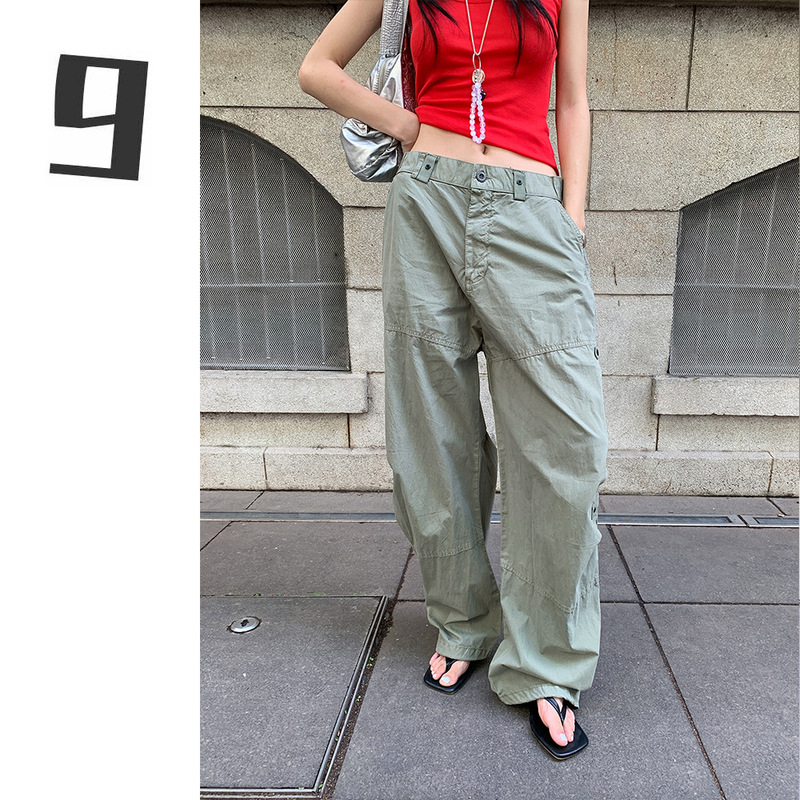 [9Hour] Adjustable Three-Dimensional Cut Casual Pants for Women, Summer American-Style Loose Straight-Leg Work Pants Cx26217