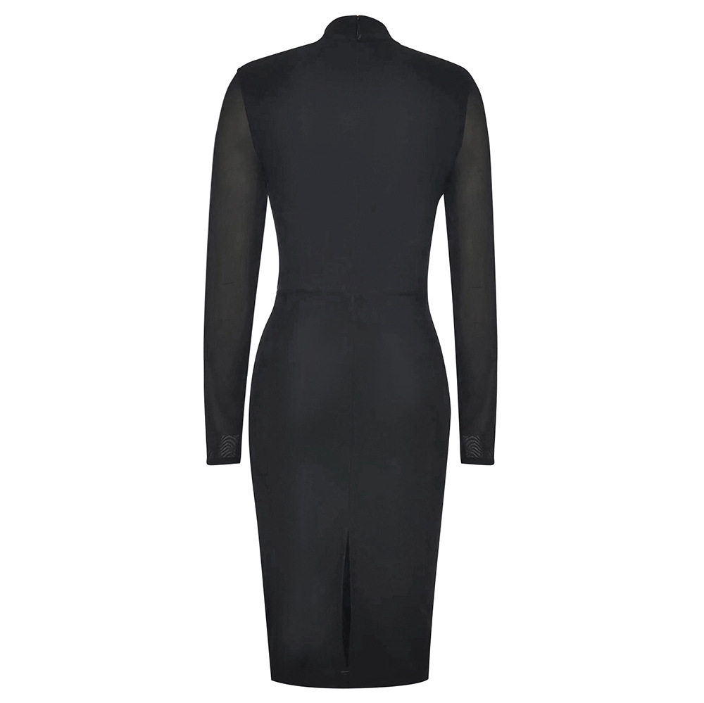 Dress Sexy Tube Top Stitching Mesh Back Slit Slim Fit Long Sleeved Dress