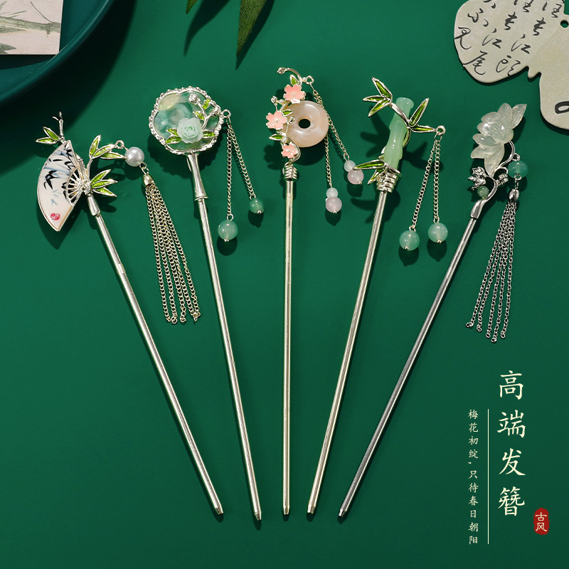 儿童古风发簪女童流苏金属高端发钗子小女孩后脑勺盘发不伤发发饰
