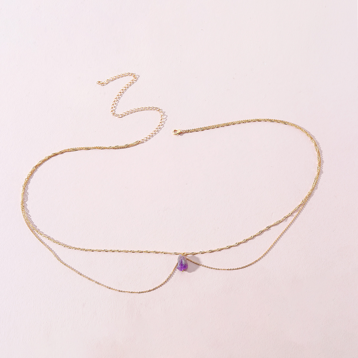 Fashion Double Chain Amethyst Stone Pendant Alloy Waist Chain Body Chain display picture 4