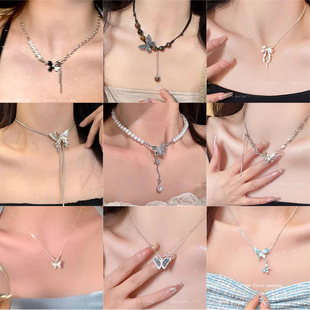 Korean New Style Pearl Butterfly Necklace Women's High-End Accessible Luxury Niche Versatile Sweater Chain Autumn and Winter Popular Accessories