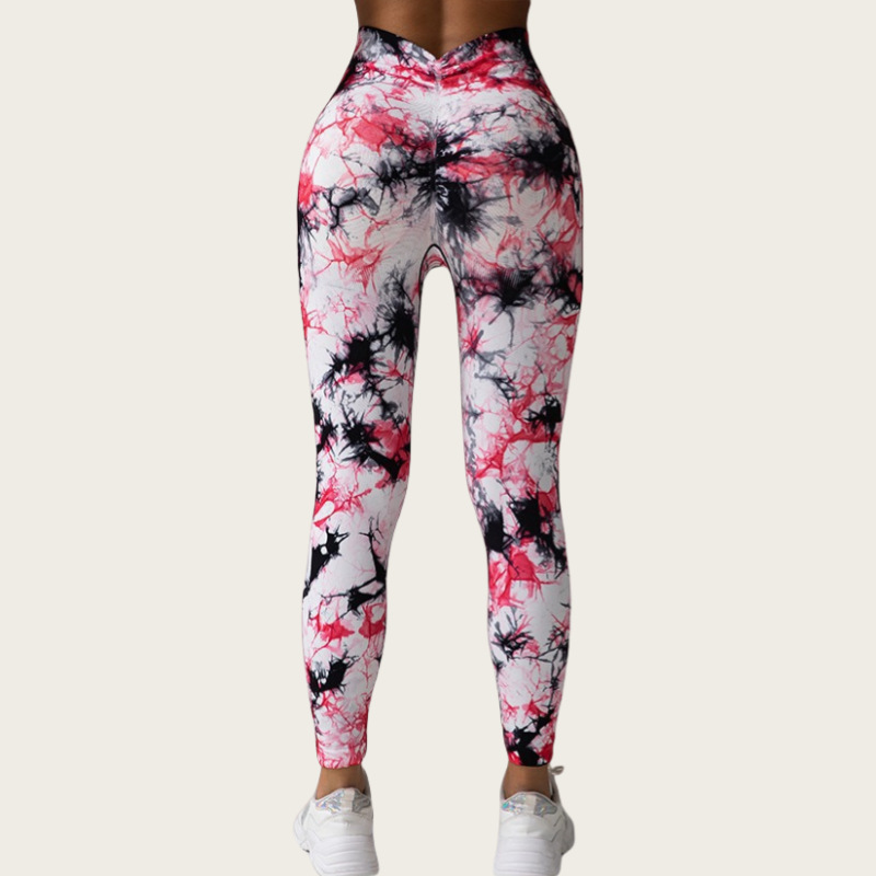 100 colores precio al por mayor tie-dye pantalones de yoga sin costuras cintura alta melocotón cadera pantalones deportivos para correr leggings