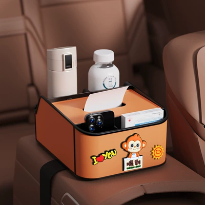 Storage Box Leather Sticker, Car tissue box/set - shunli-8th-generation-armrest-box-storage-box-orange