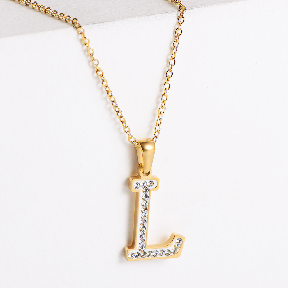 Fashion Jewelry Clavicle Hanging Chain Stainless Steel Electroplating 18k Gold Rhinestone 26 Letter 