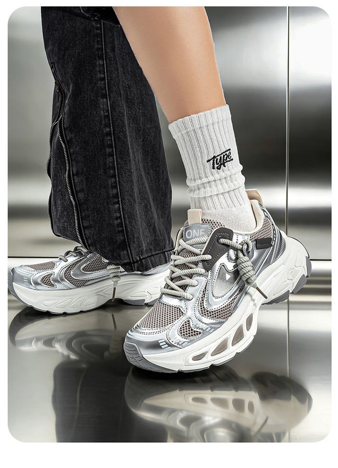 Giày sneaker dad shoes nam cỡ lớn, thân lưới thoáng khí, đế dày tăng chiều cao, gót 3–5 cm — D 71m Thẻ, D71 màu đen, D71 xám bạc chi tiết 6