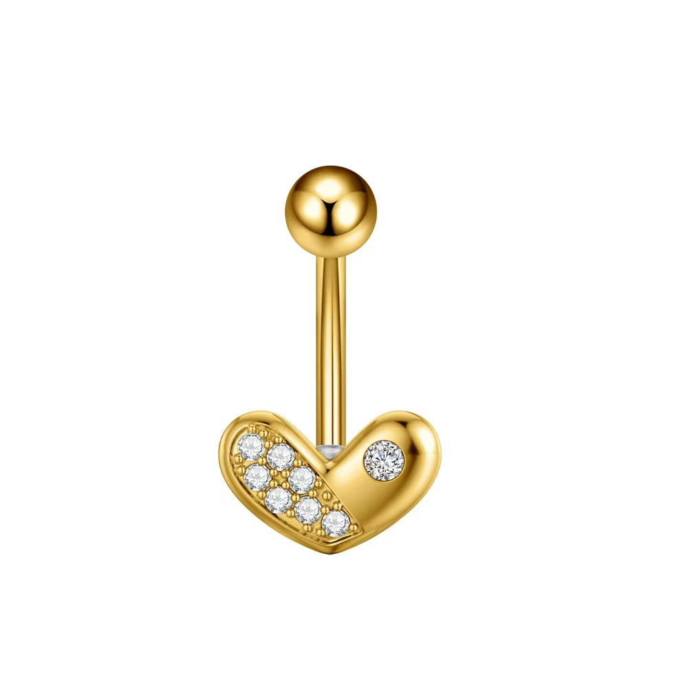 Love Butterfly Gold Heart Navel Ring Stainless Steel Zircon Belly Button Piercing Jewelry detail image 10