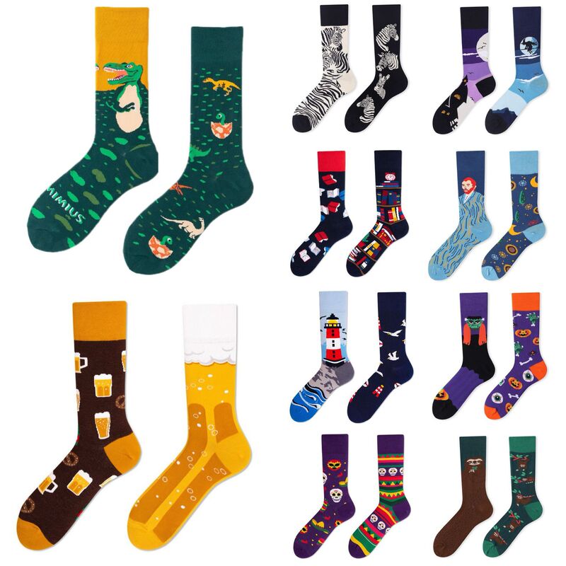 Asymmetrical Socks for Women Ab Trendy Socks, Unisex Personalized Sports Socks, European and American Fashion Cartoon Mid-Tube Cotton Socks