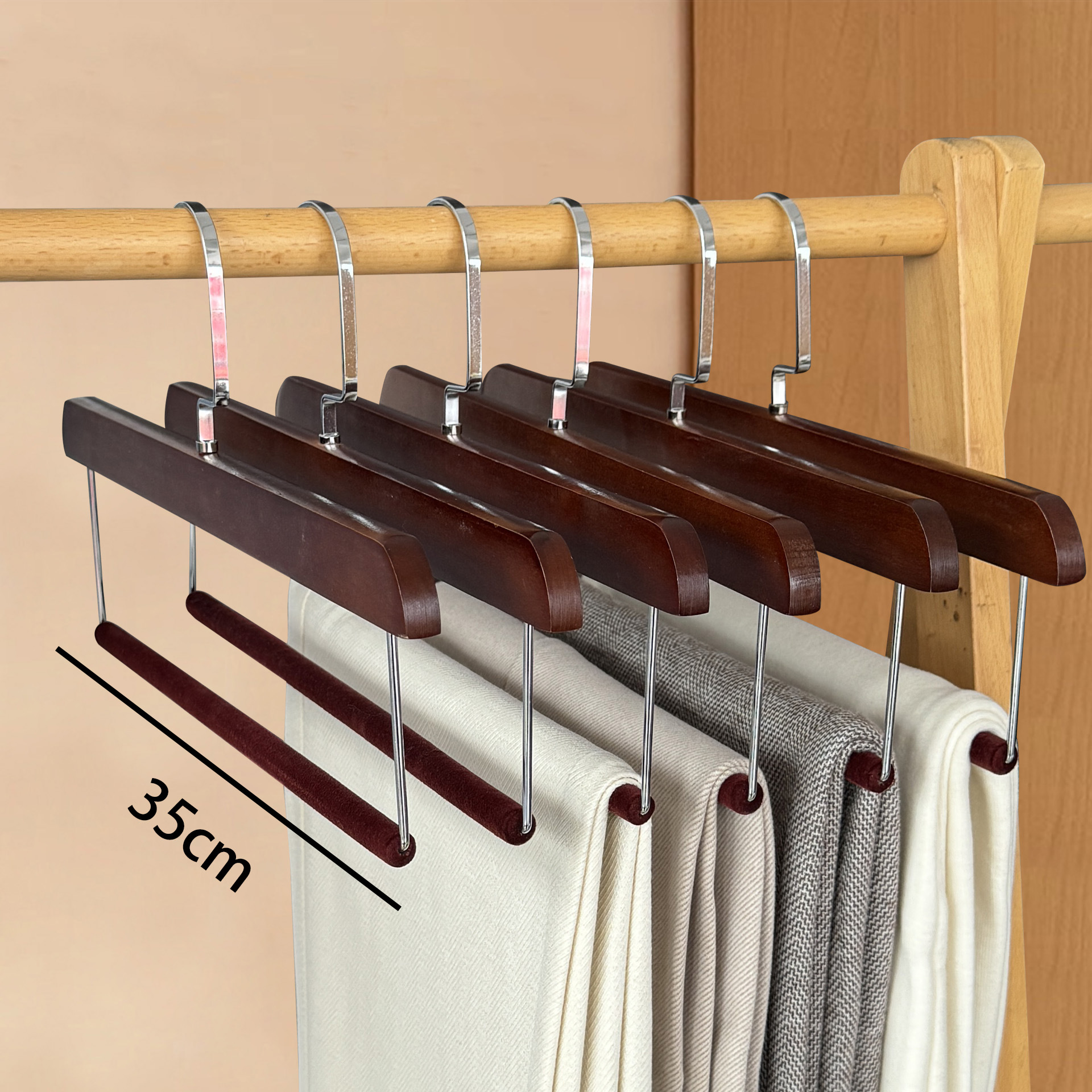 Perchas de madera negra de madera maciza, ropa de madera, tiendas de ropa de hotel, ropa de adultos colgando, ropa de soporte al por mayor