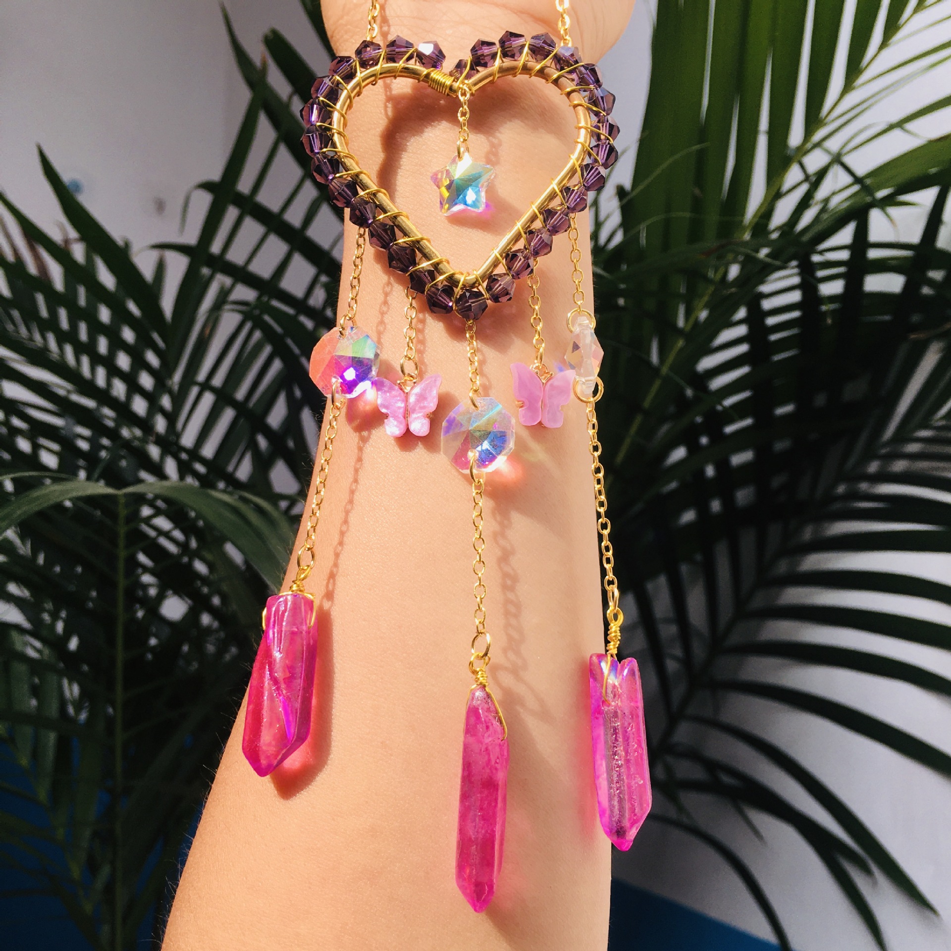 Sun, Heart Shape, Butterfly Pattern Modern Style Style Handmade Craft Modern Style Sun Heart Shape Butterfly Crystal Wind Chime Wind Chimes