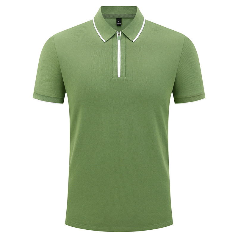 Camiseta de negocios para hombre con cuello de cinta de gama alta, polo de hombre de manga corta con cremallera, logotipo personalizado de alta gama