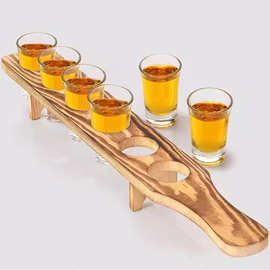 木质酒杯架服务托盘带把手实木白酒红酒分配器木质鸡尾酒调酒杯架