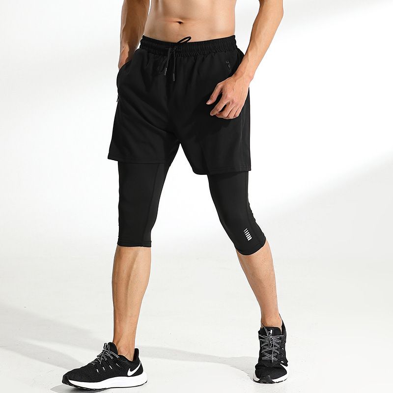 Summer men's sports fitness double-layer cropped pants NK special quick-drying breathable training pants in stock printable logo