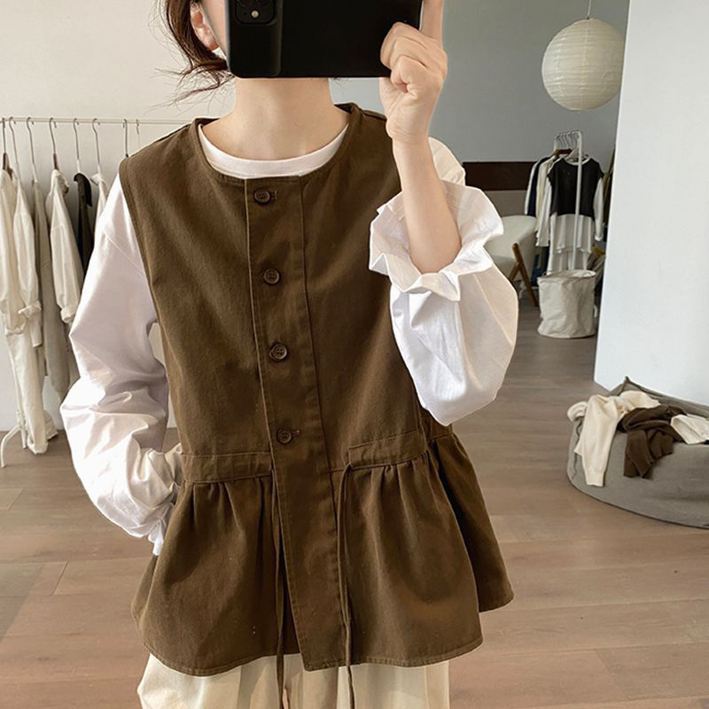 宽松马甲女2025早秋新款减龄上衣荷叶边小众设计感外套|undefined