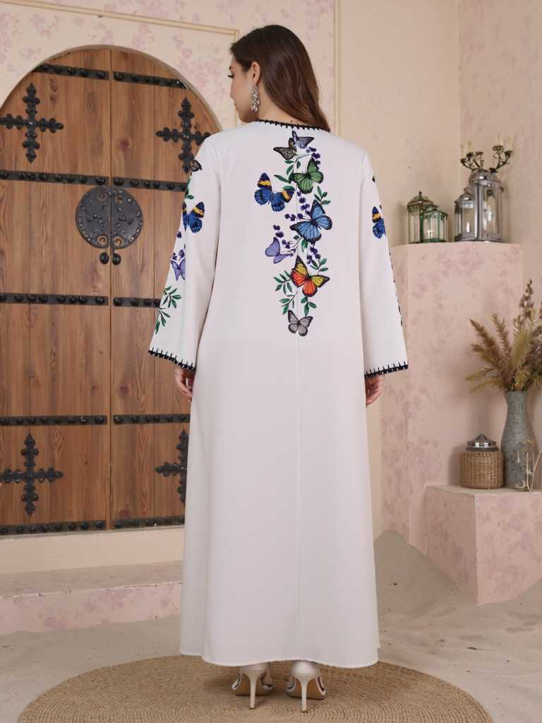 OME Customized Middle Eastern Cross-Border E-commerce Best-Selling Printed Rhinestone Women's Robe Muslim Dress Abaya_ecoleips.com