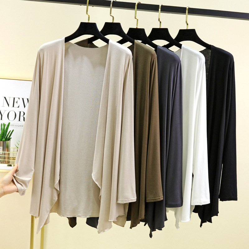 Modal Thin Long-sleeved Cardigan Women's Summer Solid Color Shawl Sunscreen Coat Irregular Outerwear Air-conditioning Shirt