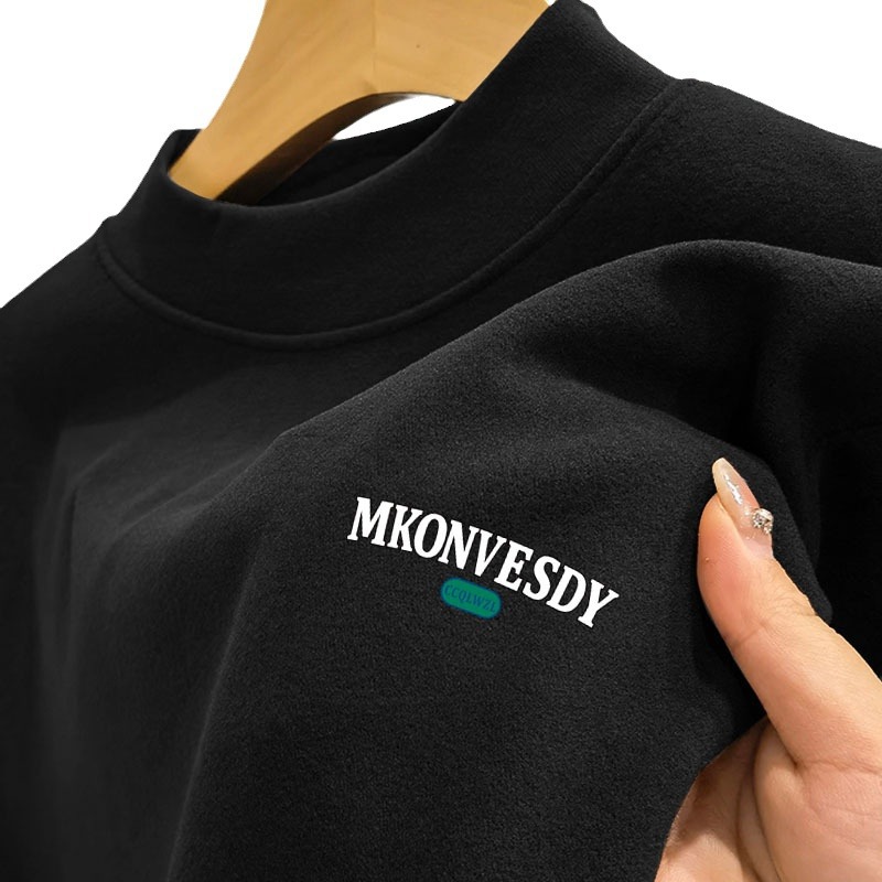 Marca de moda de terciopelo medio cuello alto a prueba de frío de manga larga Camiseta base de los hombres camisa de terciopelo de doble cara de terciopelo ropa interior otoño ropa de abrigo
