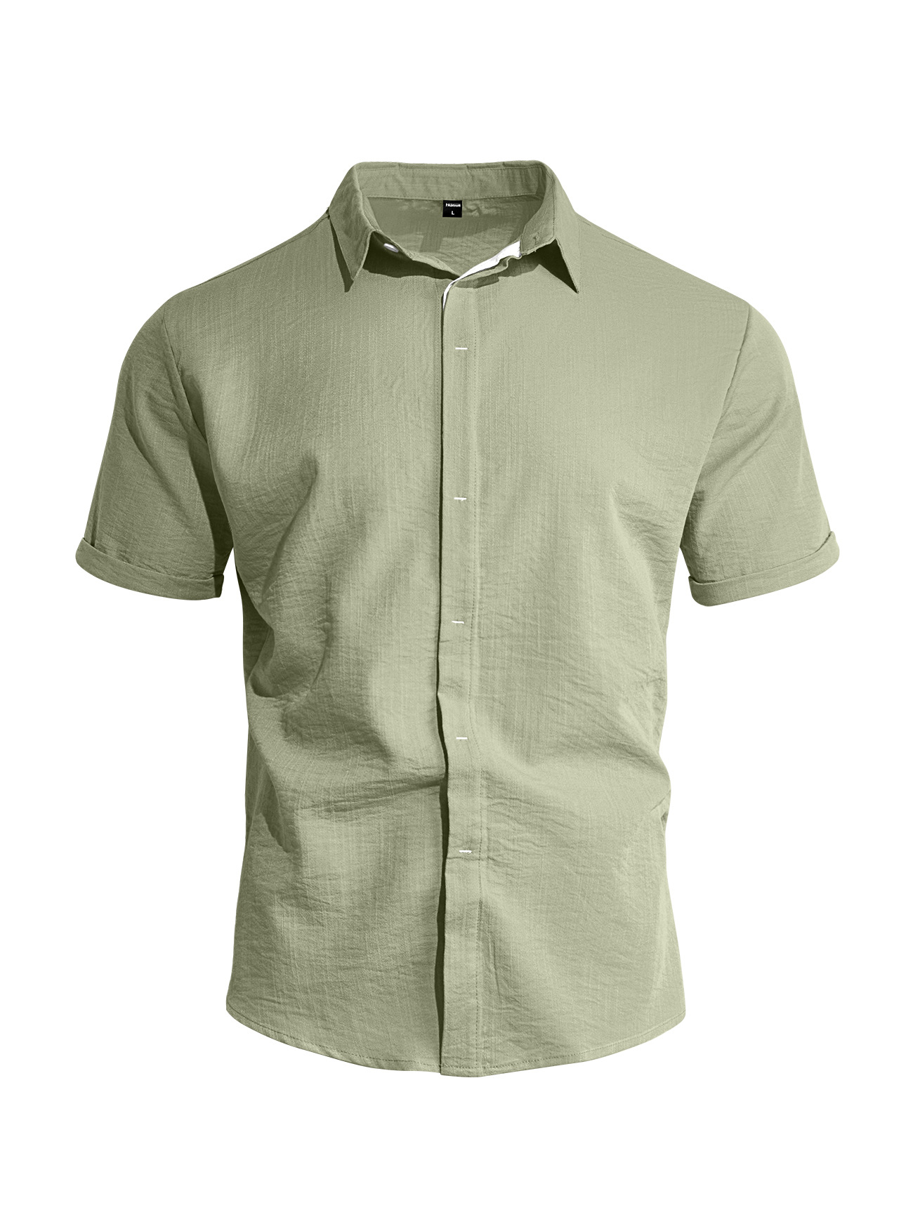 Transfronterizo Europa y América Amazon verano hombre botón de color sólido camisa casual de manga corta de tendencia de vacaciones de playa camiseta hombre