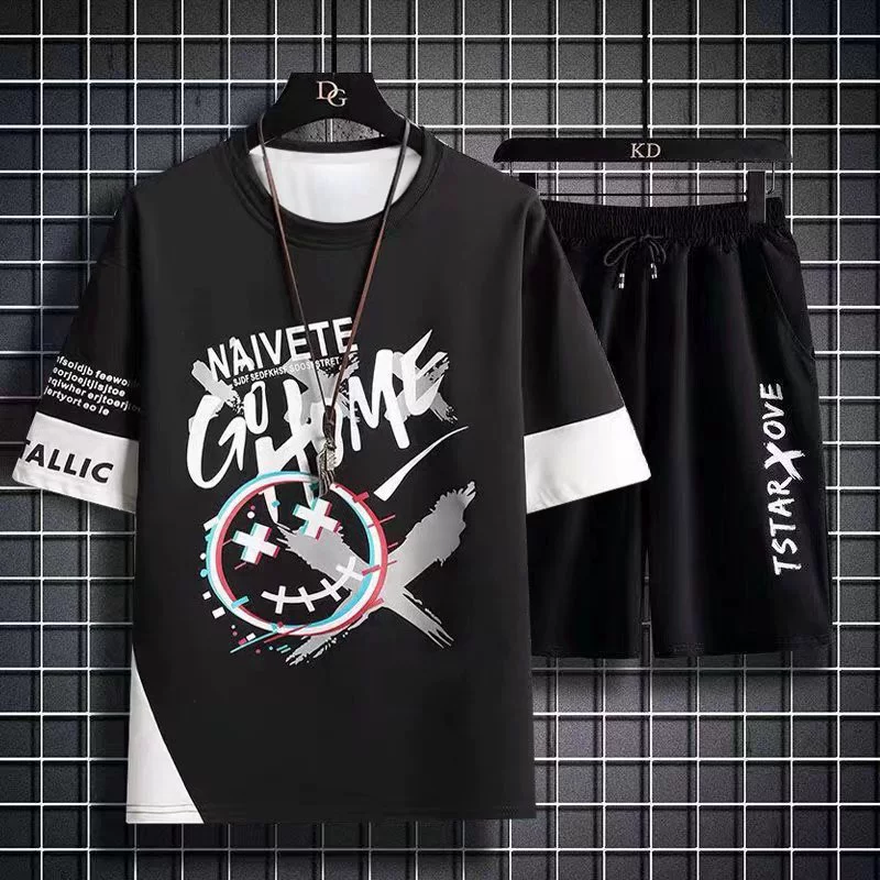 Студенческая летняя модная футболка с короткими рукавами мужские шорты свободная повседневная спортивная одежда для подростков