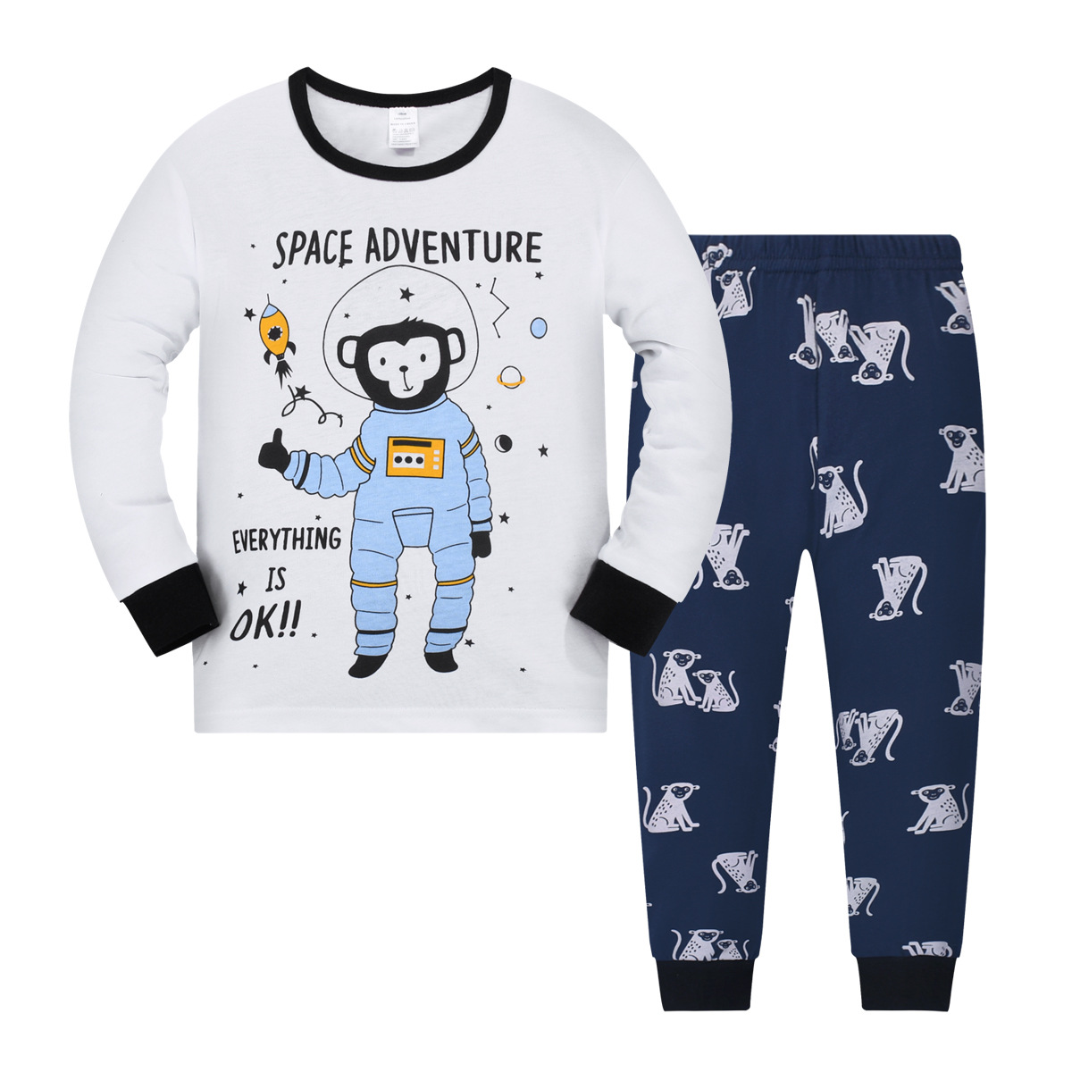 Invierno de los nuevos niños pijamas algodón europeos y americanos cohete astronauta impreso desgaste del hogar traje Comercio exterior al por mayor
