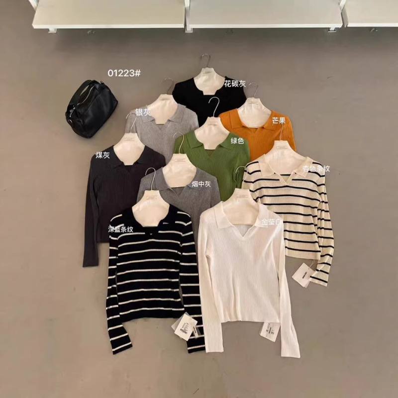 Imiss High-Quality Products! 2026 Spring Style Casual Loose-Fitting Polo Collar Long-Sleeve Knit Sweater with Contrasting Stripes