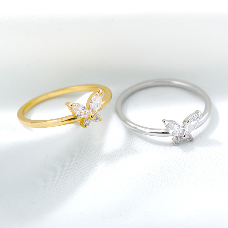 New Gold-plated Butterfly Zircon Ring display picture 1