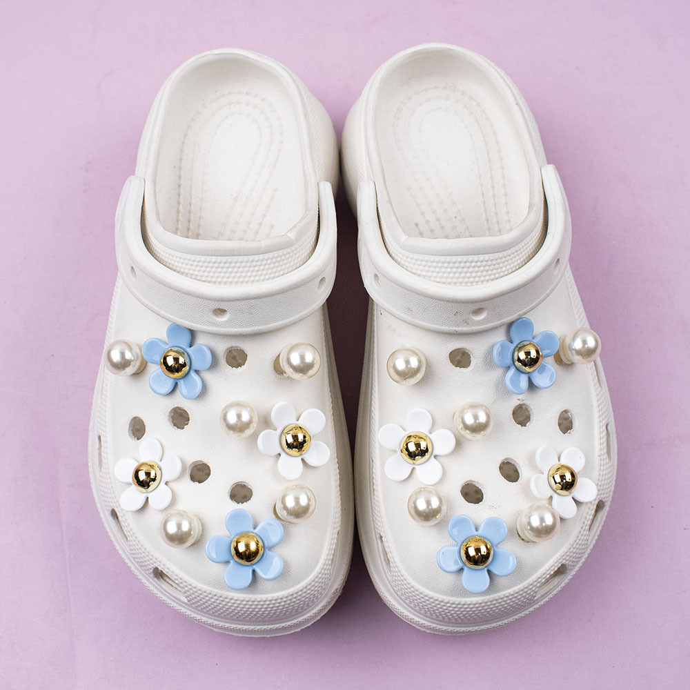 Transfronterizo nuevos zapatos agujero accesorios DIY resina girasol cinco pétalos perla Decoración Accesorios hebilla extraíble