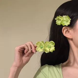 初春小清新绿色花朵发夹度假风侧边夹发卡清爽绿色鸭嘴夹森系夹子