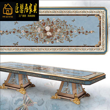 欧式别墅雕花餐桌意大利长餐台新古典家具餐厅镶嵌贝壳拼花家具