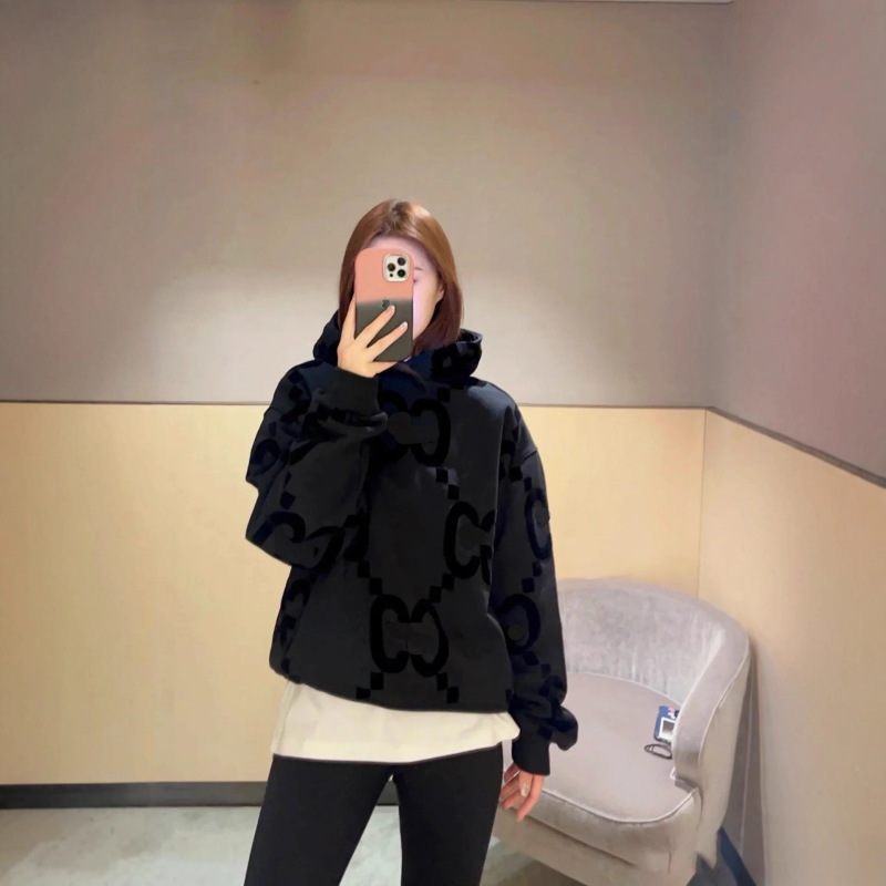 正确版本原标GU家2025SS 早秋新款经典印花字母连帽卫衣男女同款|undefined