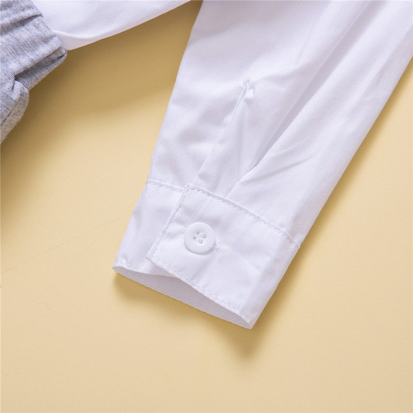 Spring and Autumn New Gentleman's Set Fashion Boys' Baby White Tie Shirt+Strap Pants_voghion.com