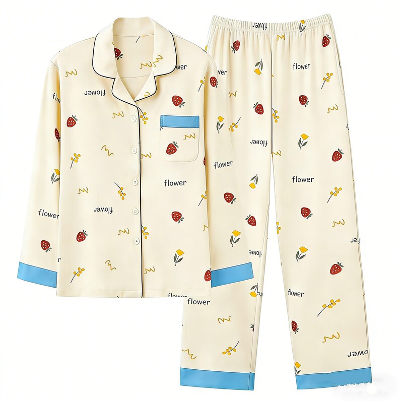 Cross-Border Dropshipping Women's Pajamas Spring and Autumn 2026 New Long-Sleeve Thin Cardigan Cute Plus-Size Loungewear Cross-Border Dropshipping Women's Pajamas Spring and Autumn 2026 New Long-Sleeve Thin Cardigan Cute Plus-Size Loungewear