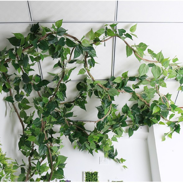 仿真绿植物假树叶绿萝葡萄爬山虎藤蔓过胶绿叶吊顶装饰铁丝藤条