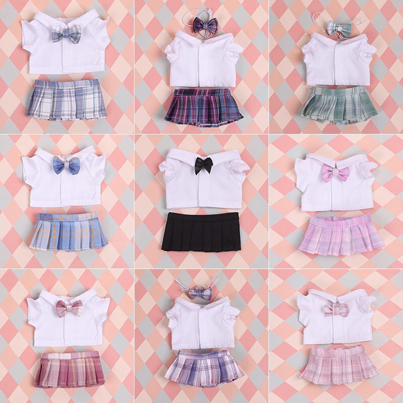15Cm20Cm Baby Clothes Jk Skirt Suit 10cm Cotton Doll Jk Uniform Doll Baby Clothes Bow Tie Pleated Skirt