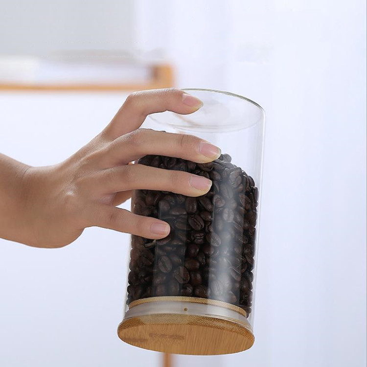 Tarro de almacenamiento de vidrio sellado para el hogar Botella de almacenamiento grande Tarro de granos Cubierta de bambú Tarro de té Tarro de caramelo