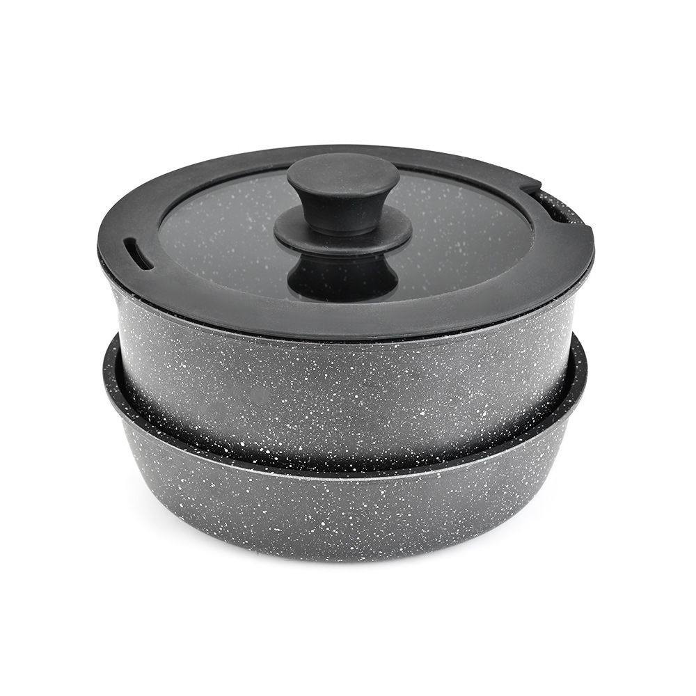 Juego de wok antiadherente doméstico desmontable transfronterizo, cocina de inducción de piedra médica, estufa de gas, sartén universal de fondo plano