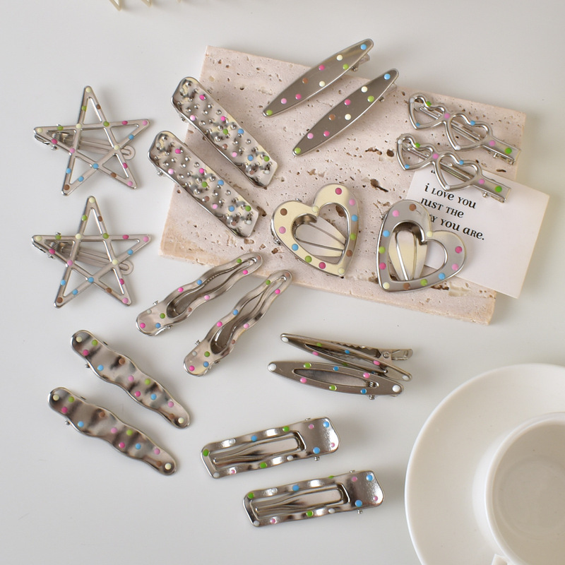 Sweet Cool Sexy Y2K Colorfulful Dot Silver Metal Hairpin Girl Side Clip Face Wash Makeup Hairpin Headdress for Women Sweet Cool Sexy Y2K Colorfulful Dot Silver Metal Hairpin Girl Side Clip Face Wash Makeup Hairpin Headdress for Women