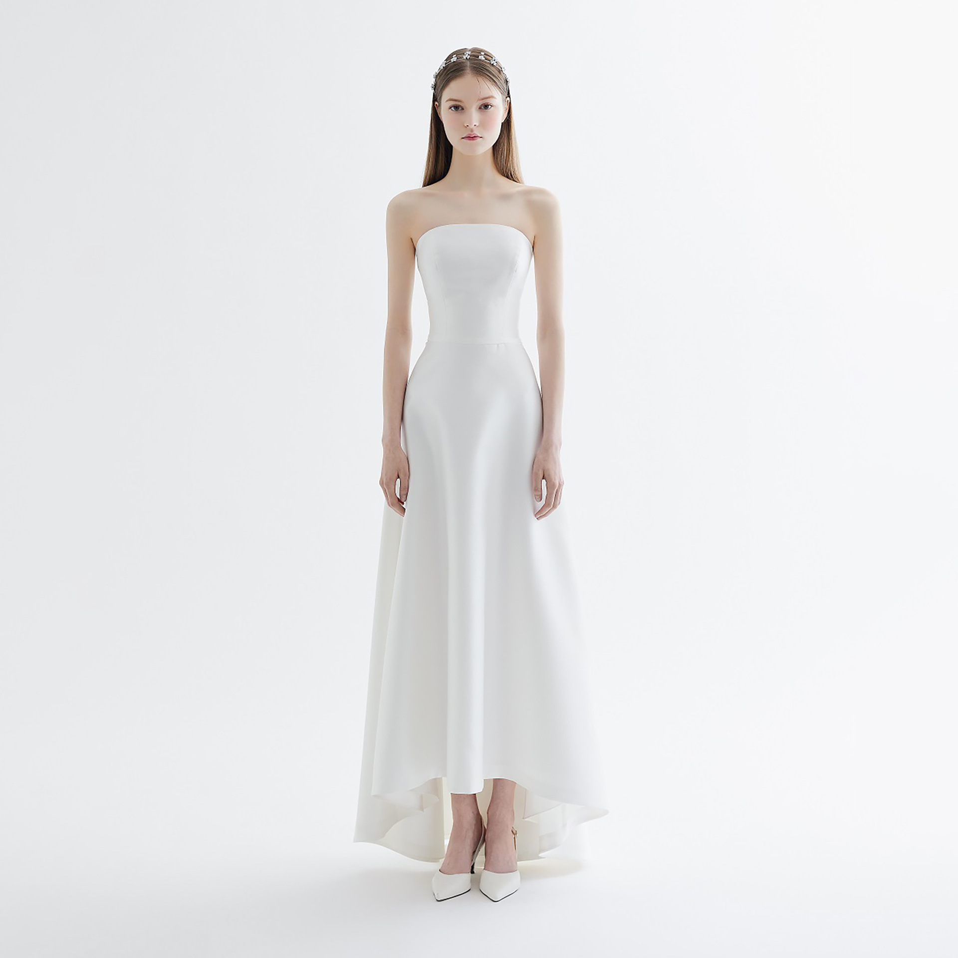 French Style Light Wedding Dress Satin Simple Strapless Front Short Back Long Slim-fit Engagement License Banquet Elegant Evening Dress High-grade