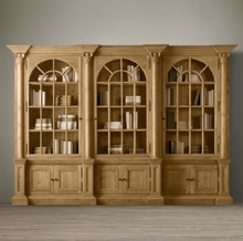美式大户型橡木办公书柜简约实木储物书架书橱法式客厅雕花文件柜