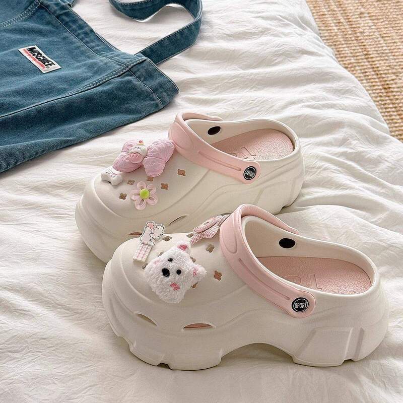 Arch Support Clogs for Women, Summer Pregnant Women's Non-Slip Outer Wear Beach Eva Deodorant Thick-Soled Heightening Slippers for Women