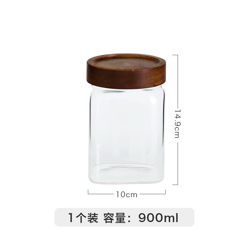 アカシア木製蓋ガラス茶缶コーヒー豆保存密封缶家庭用ドライフルーツスナック穀物保存缶|undefined