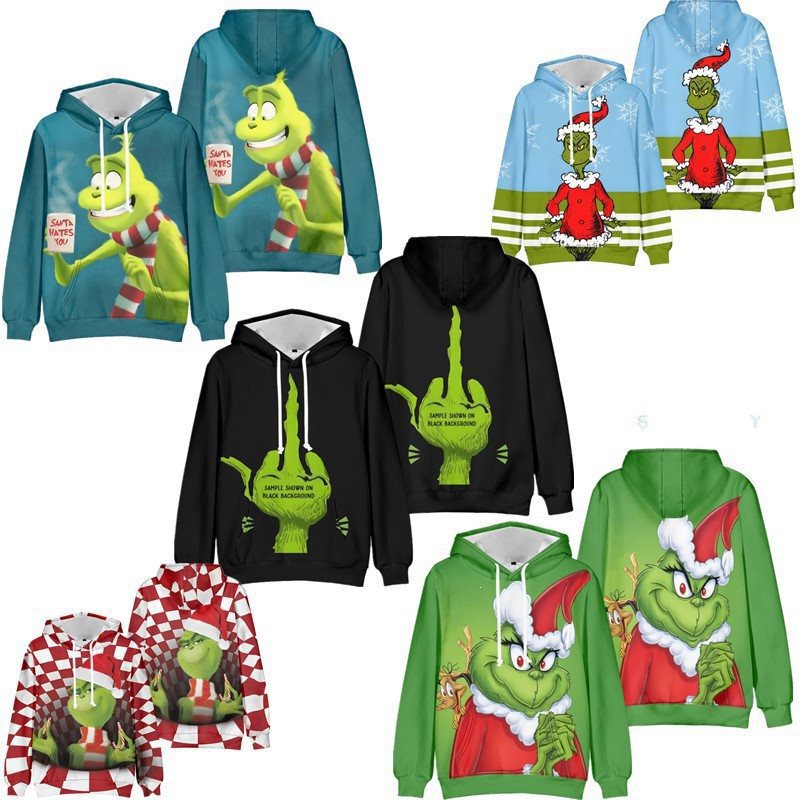New cross-border Christmas green furry monster Grinch crew neck sweatshirt for men and women, 3D digital print couple's clothing shirt New cross-border Christmas green furry monster Grinch crew neck sweatshirt for men and women, 3D digital print couple's clothing shirt