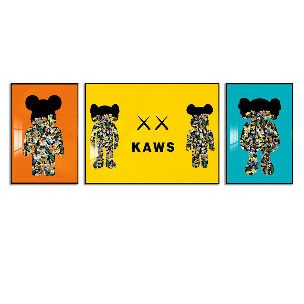 Lego building block pintura Kaws sala de estar pintura decorativa marca de moda violenta Oso de dibujos animados sofá triple Fondo colgante de pared pintura