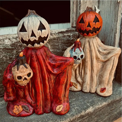 クロスボーダーハロウィーン爆品樹脂工芸品カボチャ頭マント呪術師家飾り玄関テーブル