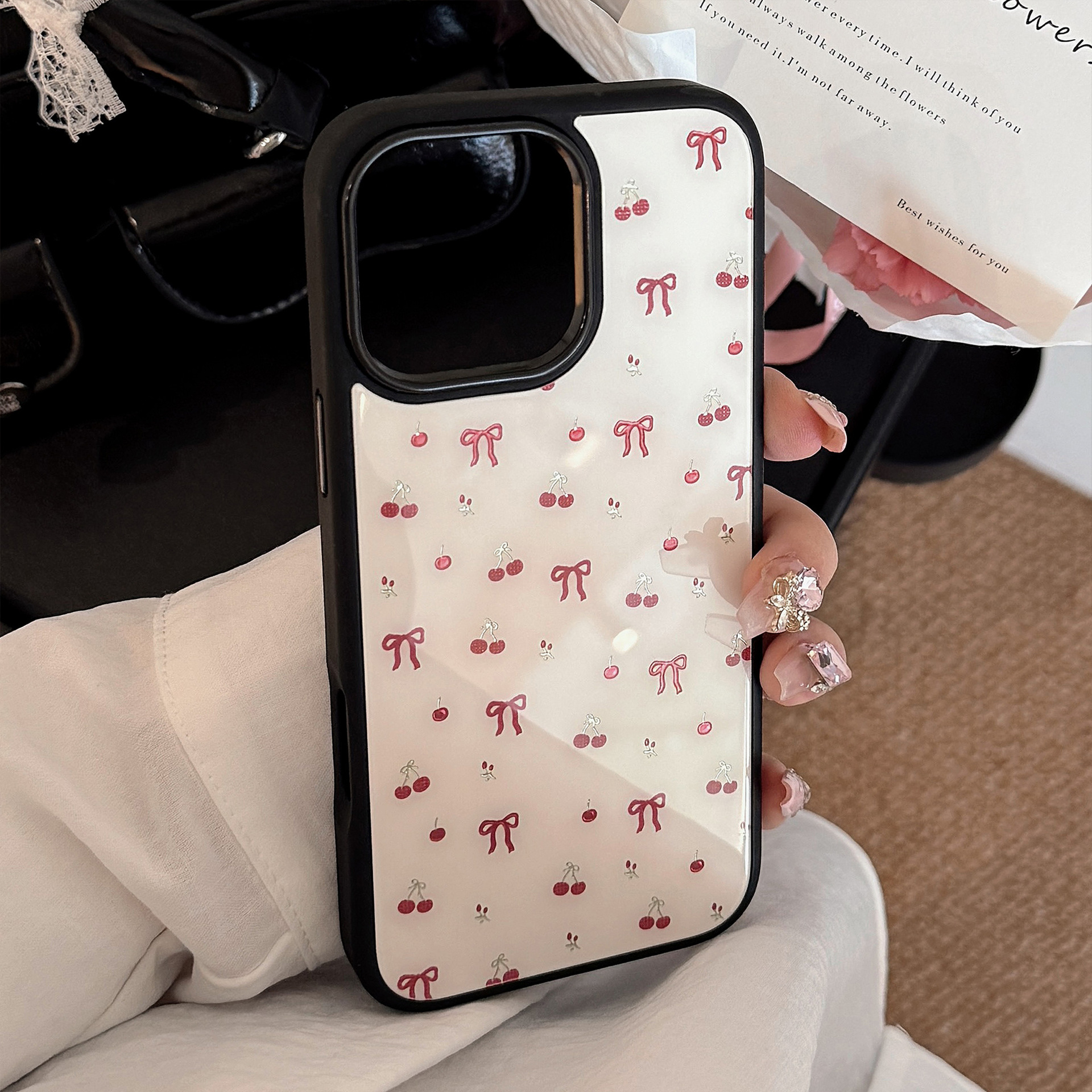 Premium Glass Phone Case With Gilt Cherry Design For Iphone_voghion.com
