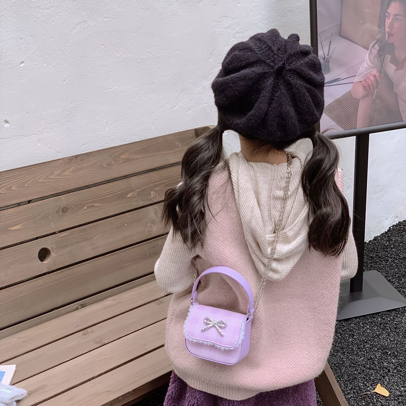 Coreano lindo arco padre-hijo bolso de hombro mini bebé bolso de celosía dulce encaje bolso de cadena para niños