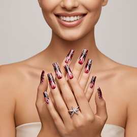 长水管穿戴甲水滴蜘蛛网腮红款美甲贴 press on nails万圣节爆款