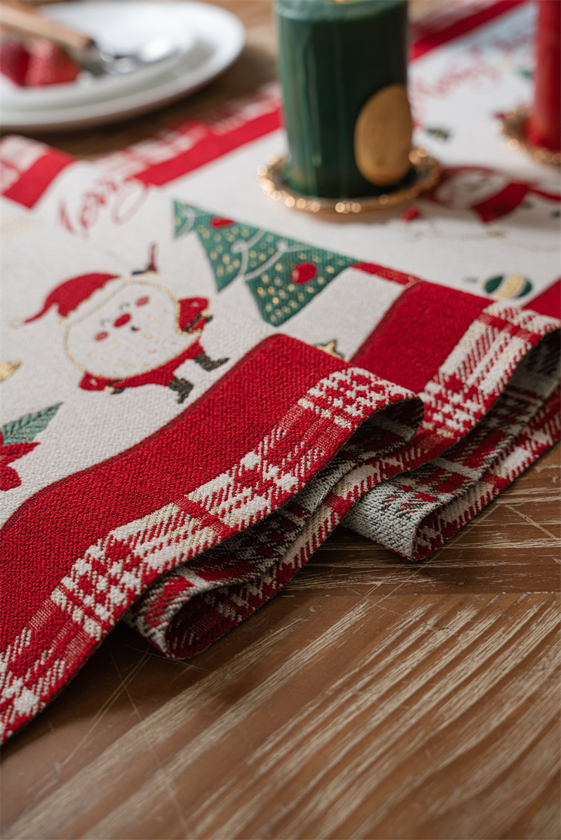 Christmas decoration arrangement polyester tassel table runner yarn-dyed jacquard snowman Christmas tree Christmas tablecloth_voghion.com